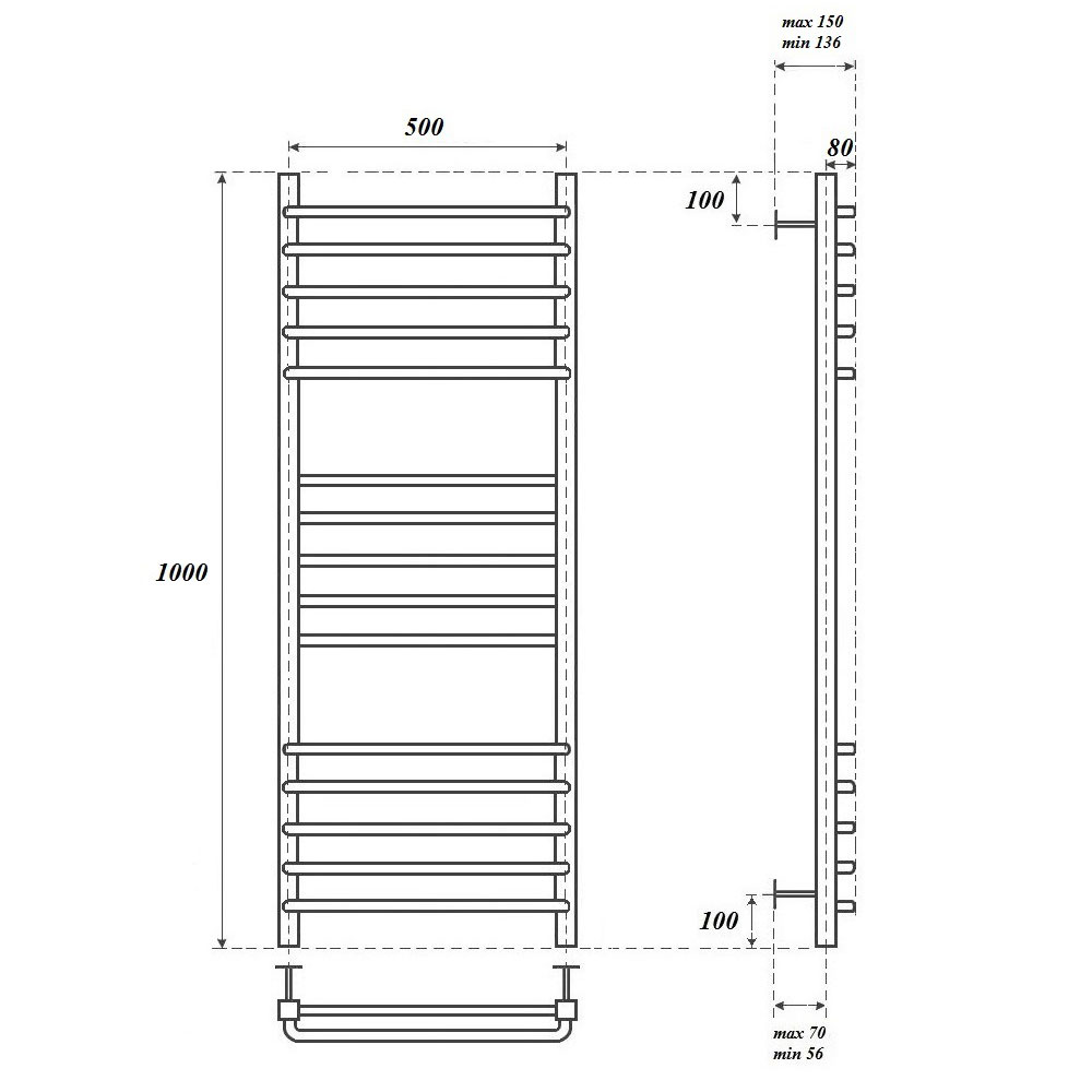 Полотенцесушитель водяной Point Омега PN90150S П15 500x1000, хром
